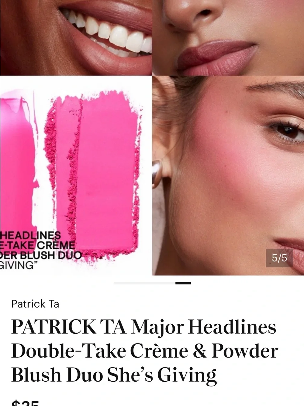 Patrick TaMajor Headlines Double Take. Cream  & Powder Blush Duo